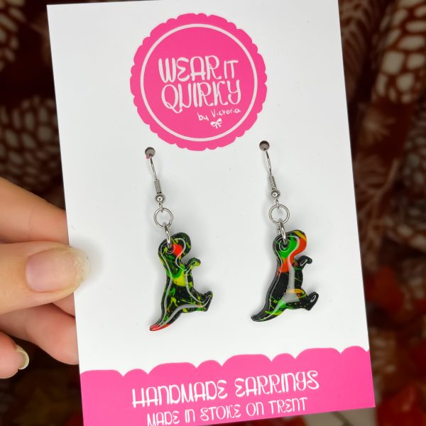 Black Dinosaur Dangle Earrings