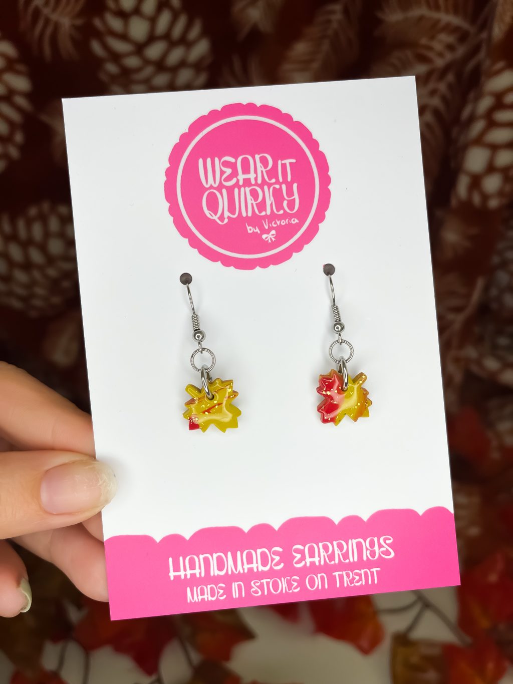 Red and Yellow Autumn Leaves Dangle Earrings