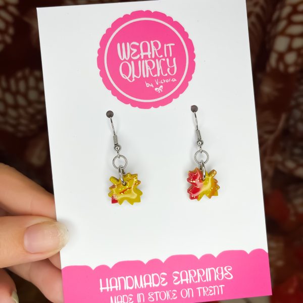 Red and Yellow Autumn Leaves Dangle Earrings