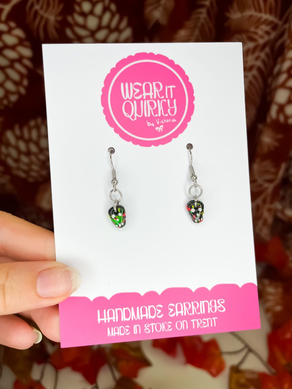 Tiny Black Skull Dangle Earrings