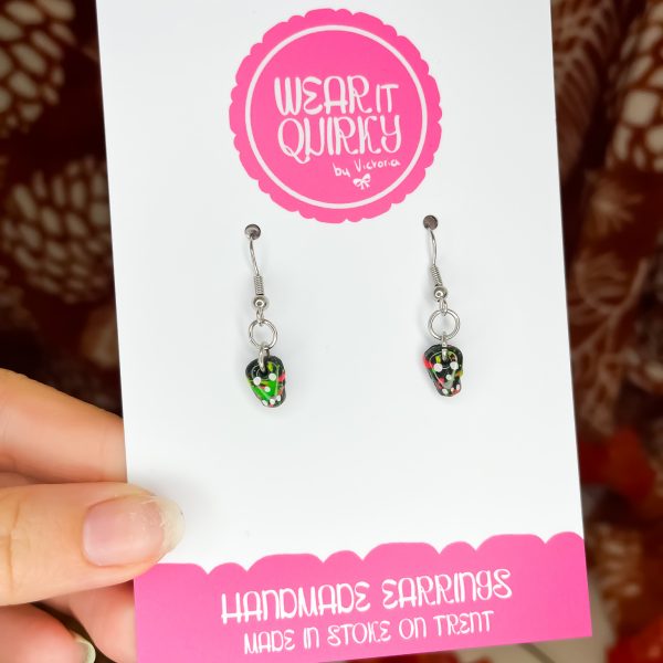 Tiny Black Skull Dangle Earrings