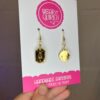 Gold Bell and Train Ticket Charm Earrings