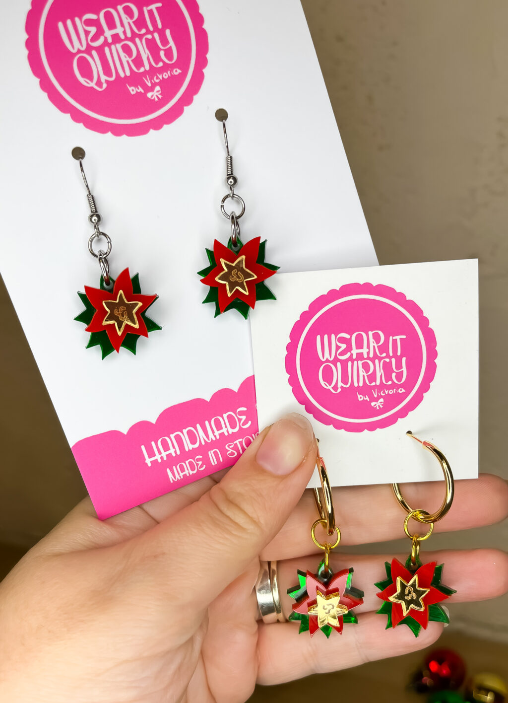 Poinsettia Dangle Earrings. 