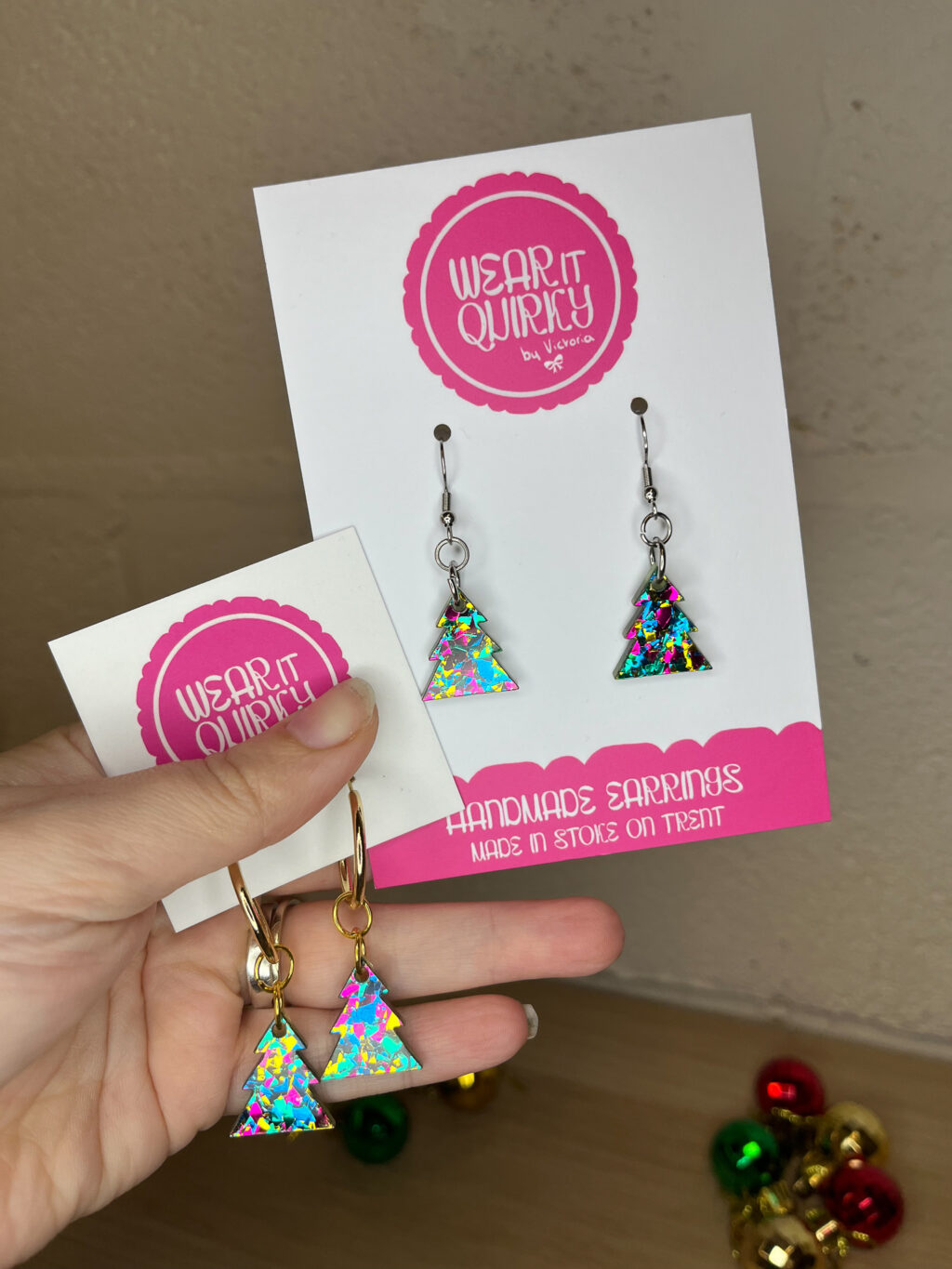 Confetti Christmas Tree Dangle Earrings