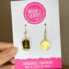 Gold Bell and Train Ticket Charm Earrings