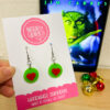 Green and Red Heart Dangle Earrings