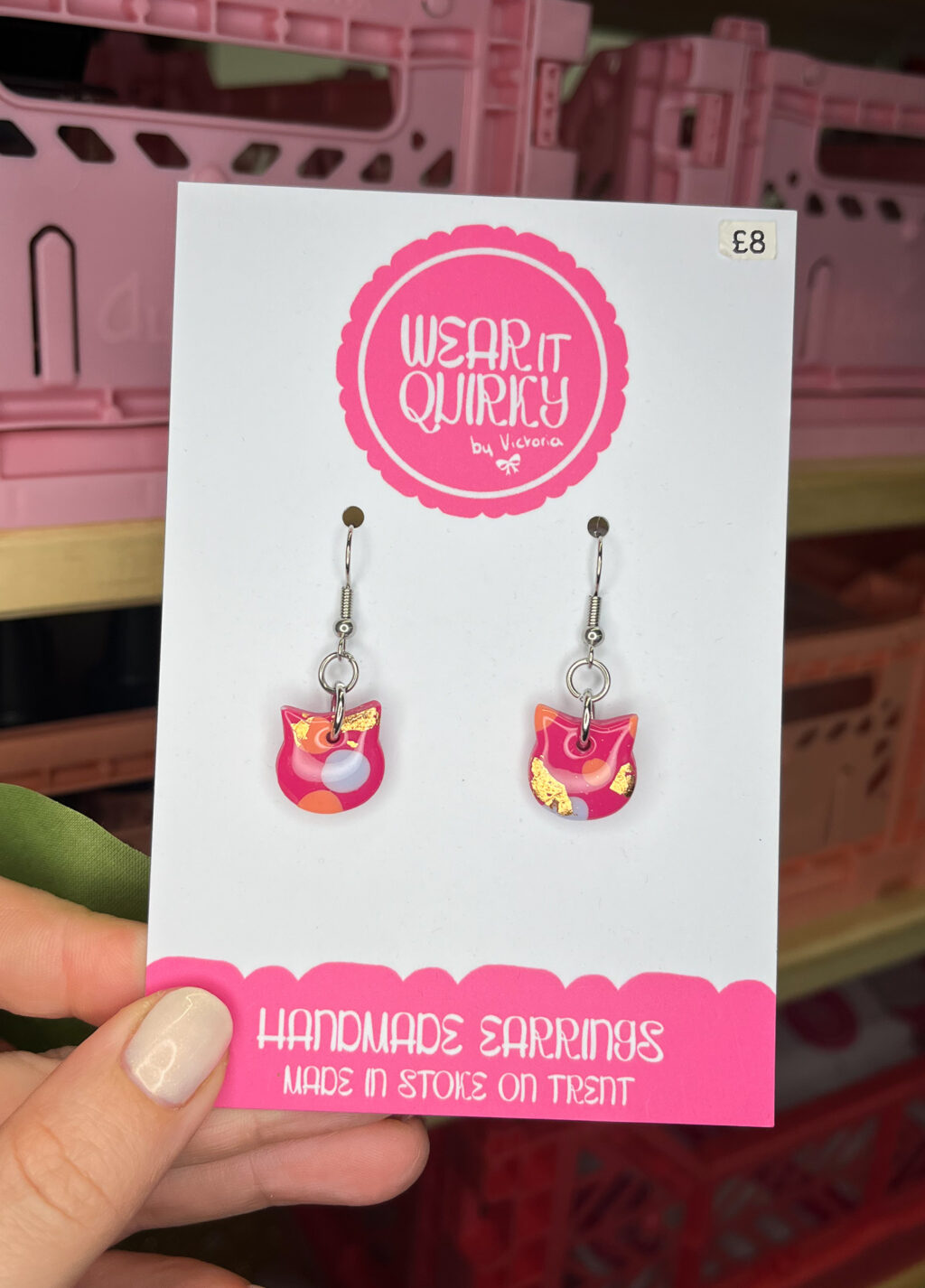 Pink Cat Dangle Earrings