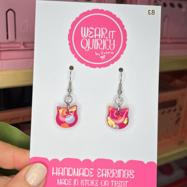 Pink Cat Dangle Earrings