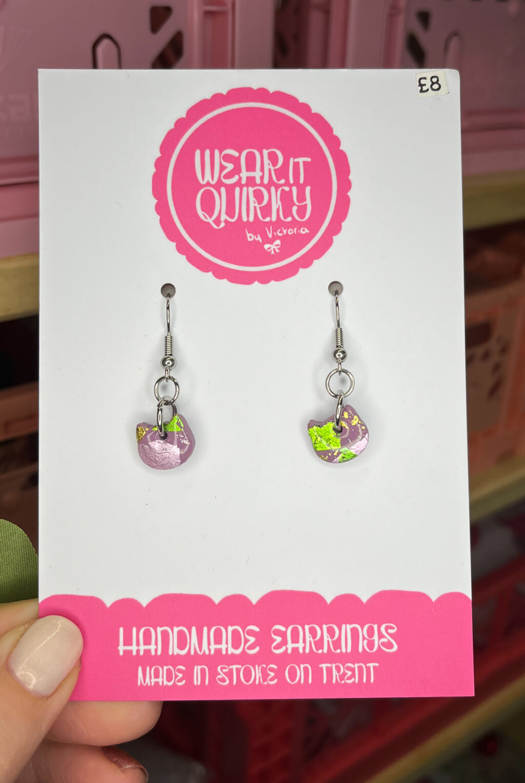 Micro Purple Cat Head Dangle Earrings