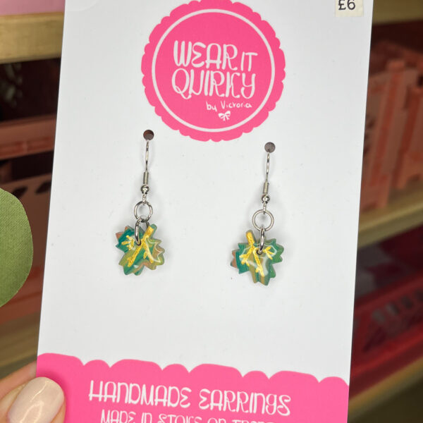 Green Leaf Dangle Earrings