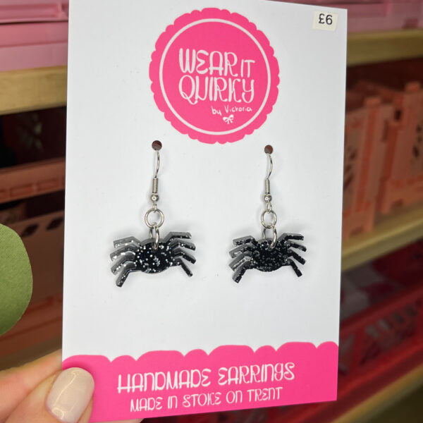 Black Spider Charm Dangle Earrings