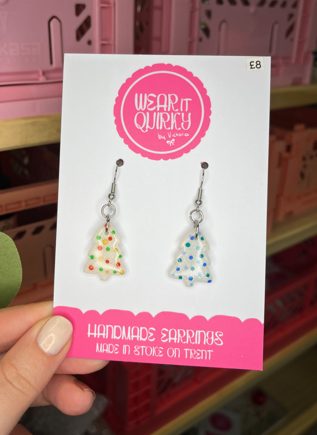 Mismatch Spotty Christmas Tree Dangle Earrings