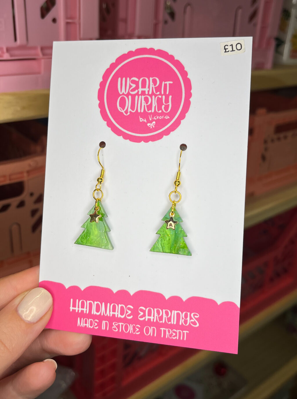 Gold Star Christmas Tree Dangle Earrings