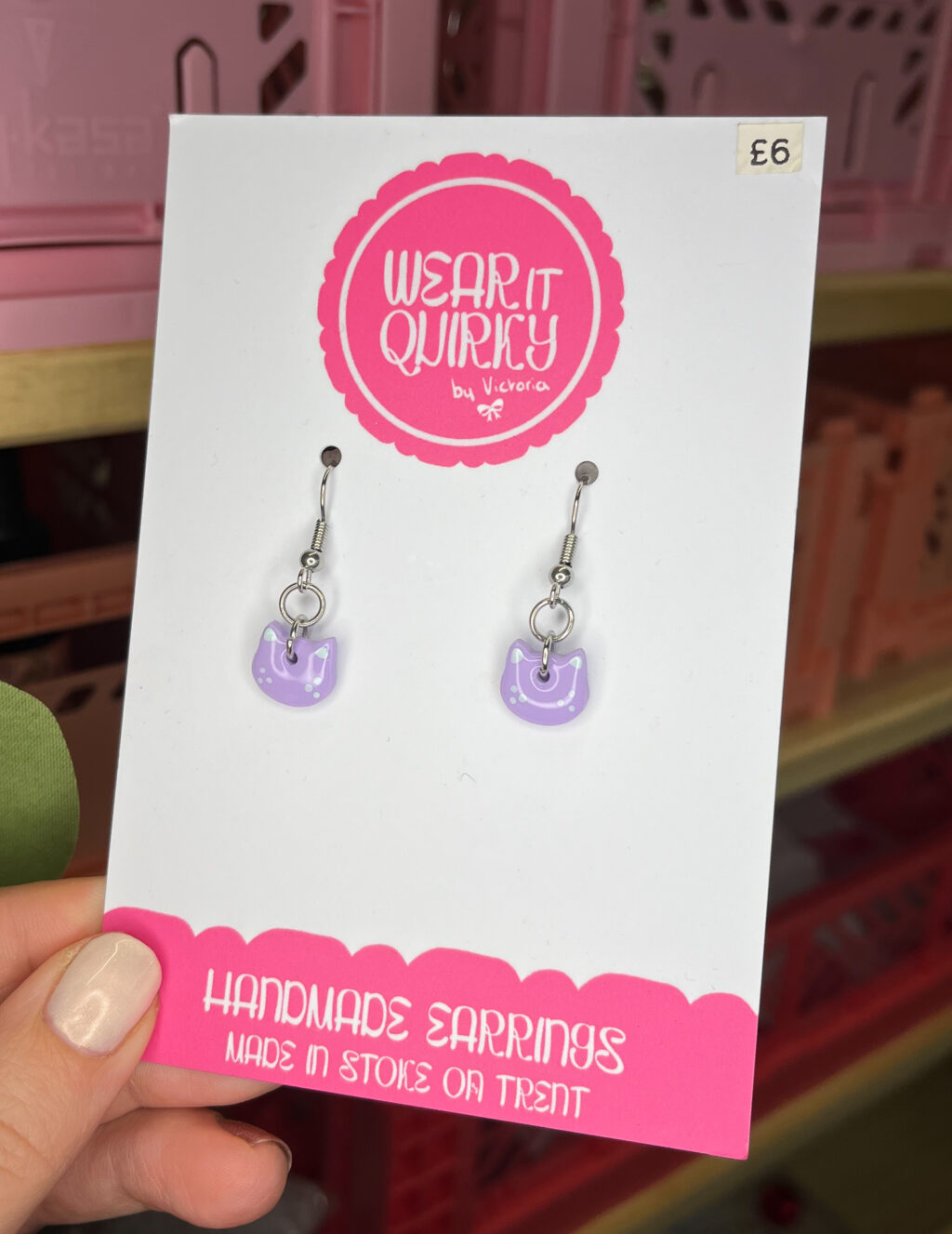 Micro Purple Cat Dangle Earrings