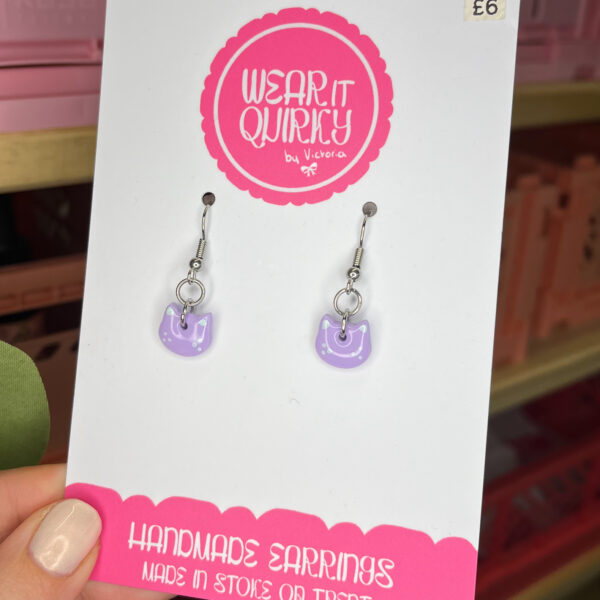 Micro Purple Cat Dangle Earrings