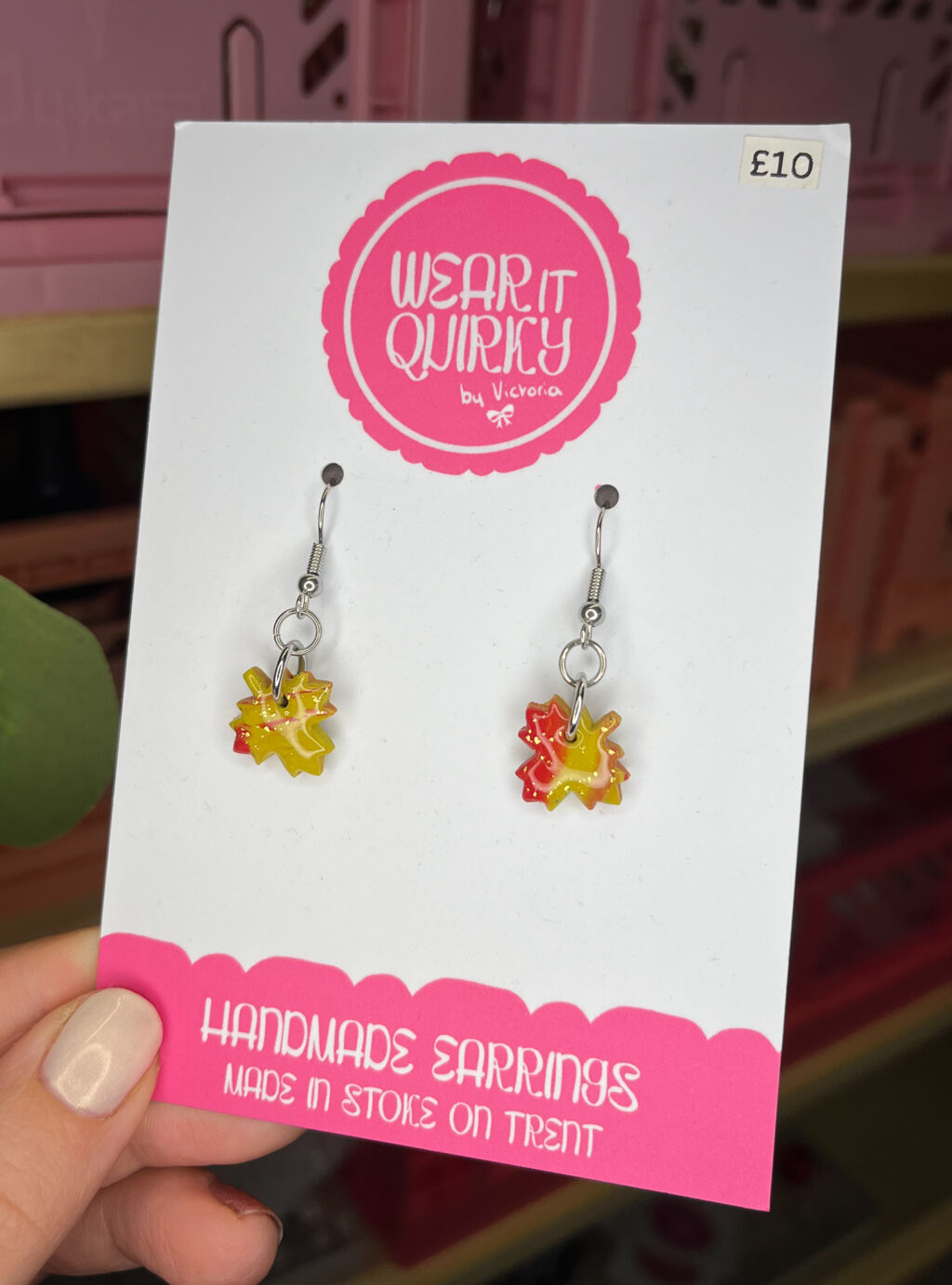 Red and Yellow Autumn Leaves Dangle Earrings