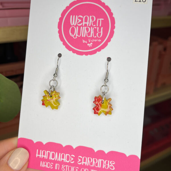 Red and Yellow Autumn Leaves Dangle Earrings