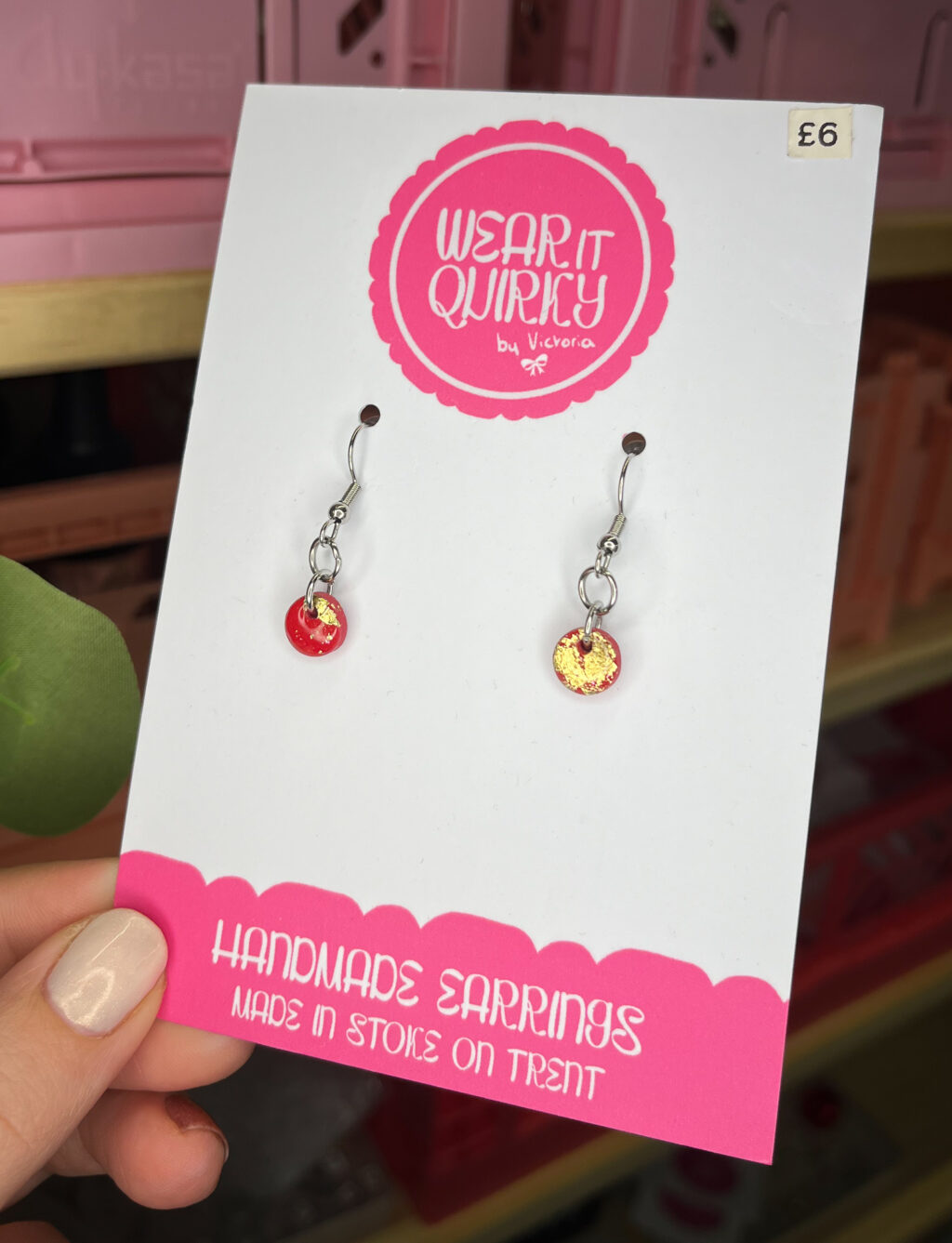 Red Gold Circle Dangle Earrings