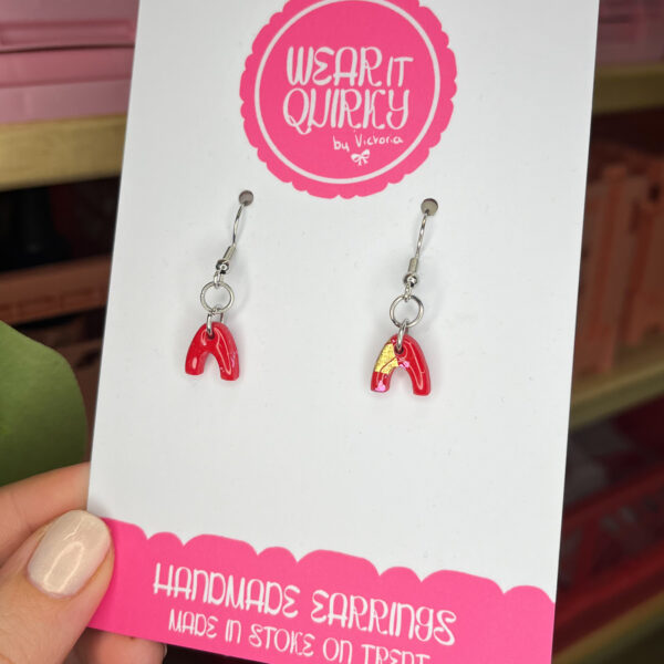 Micro Red Arch Dangle Earrings