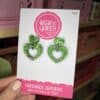 Green Glitter Double Heart Studs