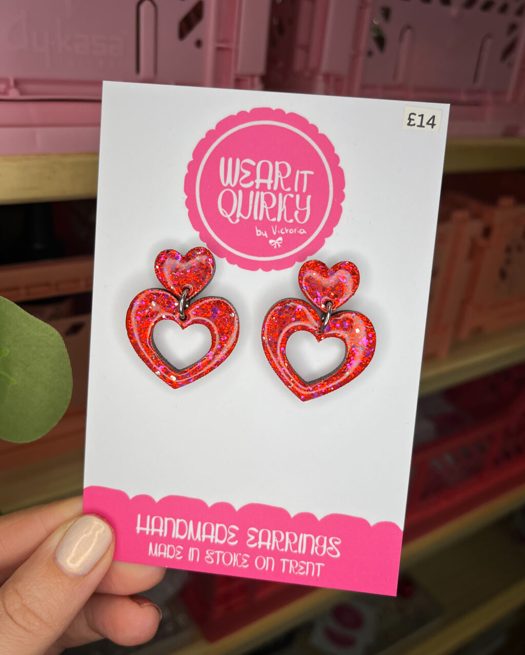 Red Glitter Double Heart Studs