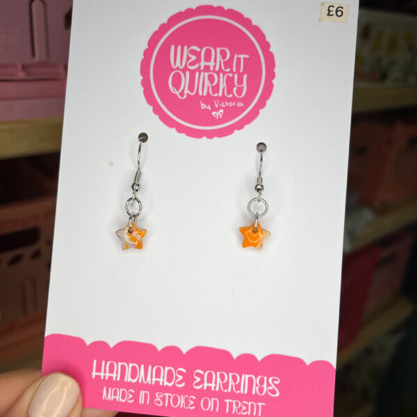 Delicate Orange Star Dangle Earrings