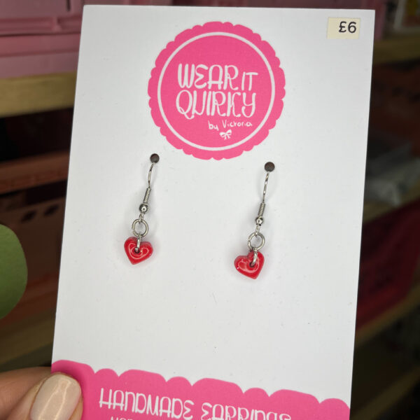 Micro Red Heart Dangle Earrings