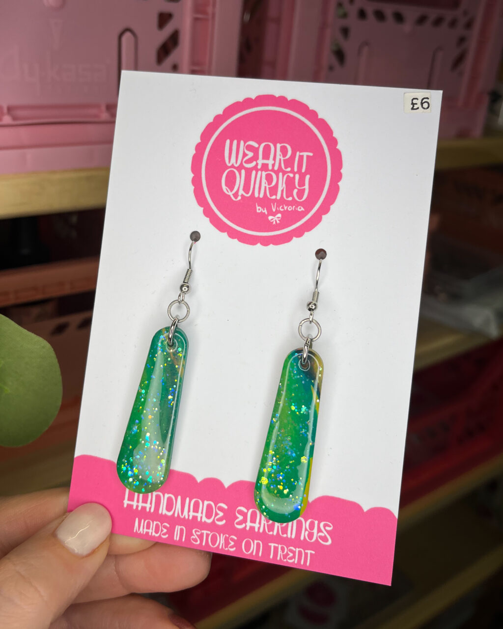 Green Glitter Statement Dangle Earrings