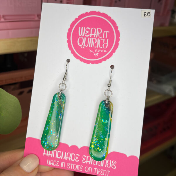 Green Glitter Statement Dangle Earrings