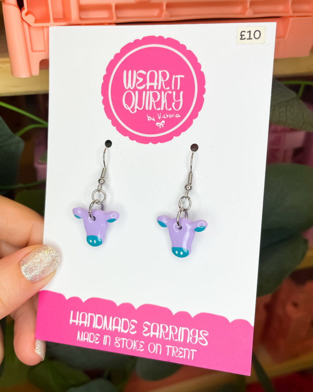 Purple Cow Dangle Earrings