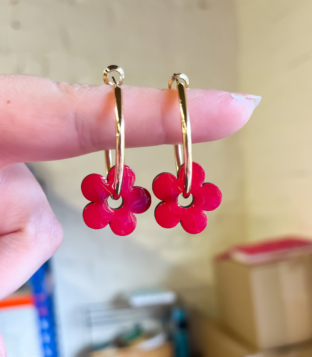 Raspberry Red Flower Hoops + Necklace