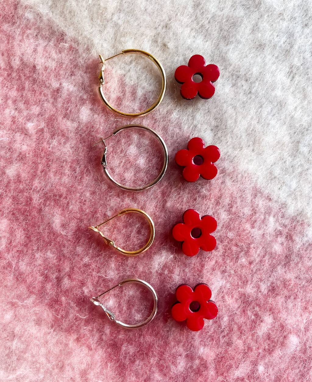 Raspberry Red Flower Hoops + Necklace