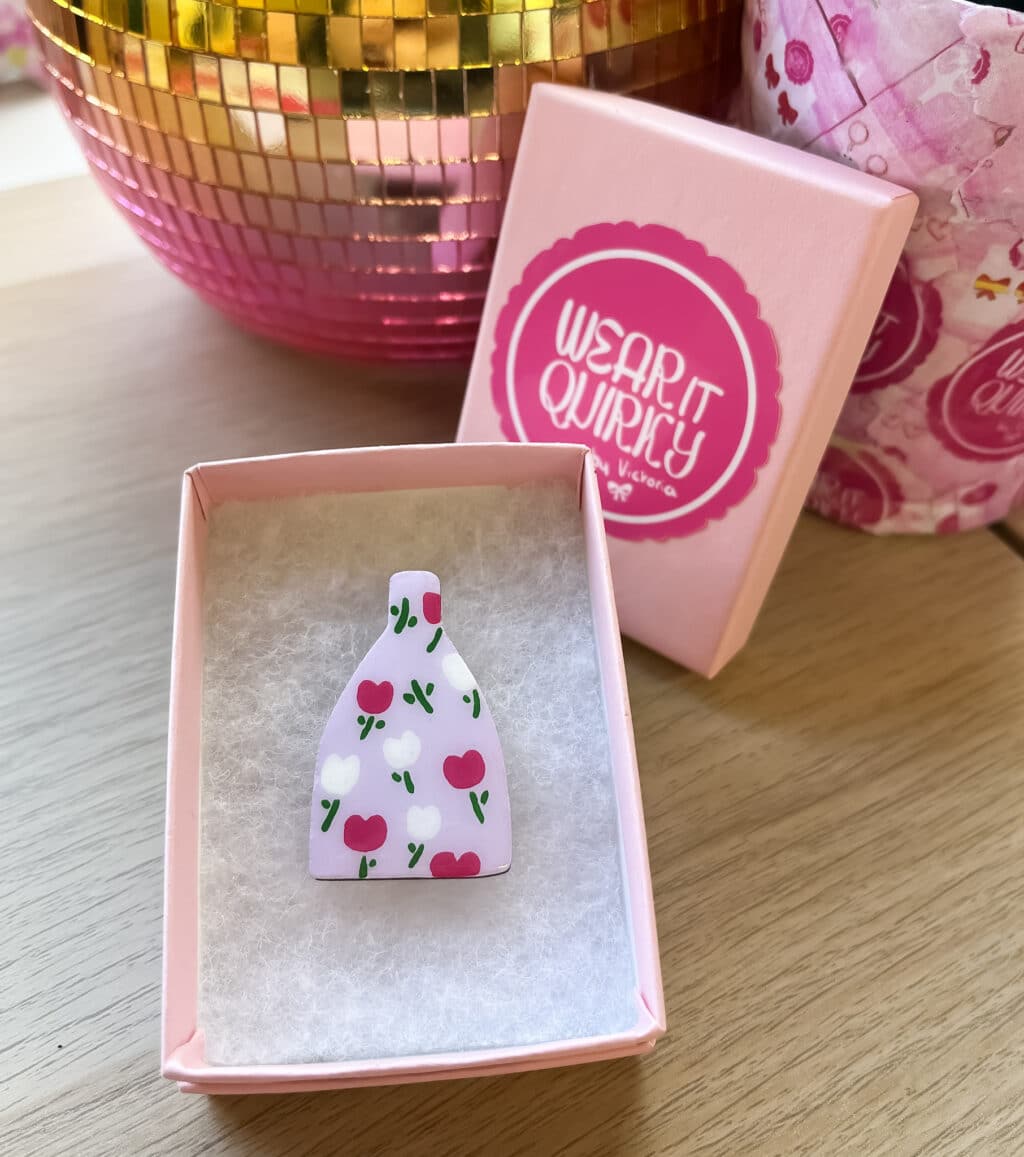 Pink Floral Bottle Kiln Brooch