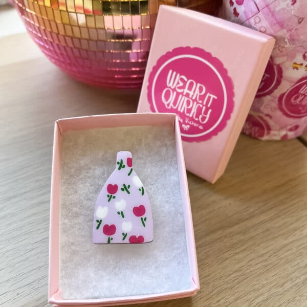 Pink Floral Bottle Kiln Brooch