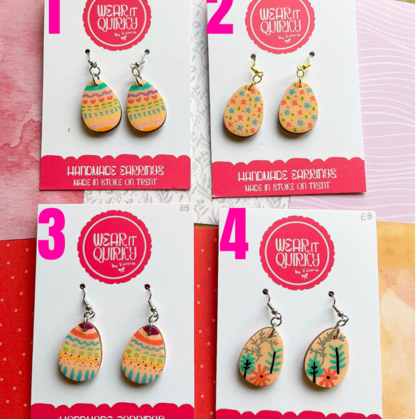 Wooden Easter Egg Dangle Earrings