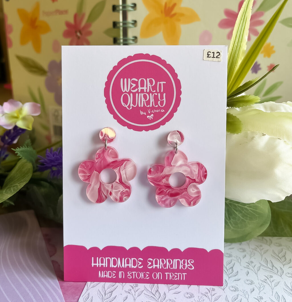 Hot Pink Flower Drop Dangle Stud