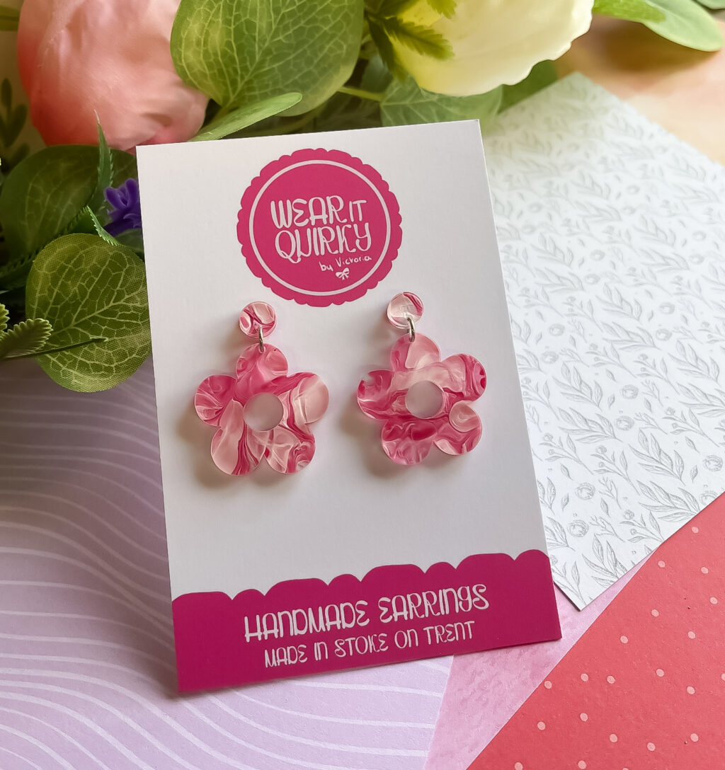 Hot Pink Flower Drop Dangle Stud