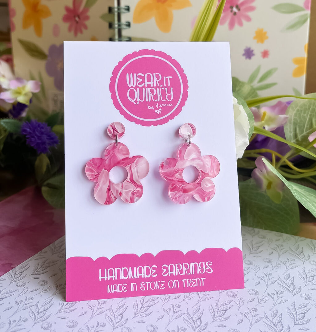 Hot Pink Flower Drop Dangle Stud