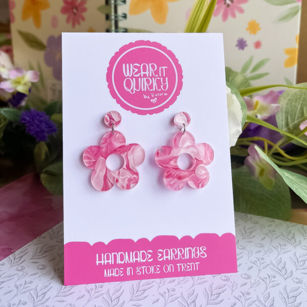 Hot Pink Flower Drop Dangle Stud