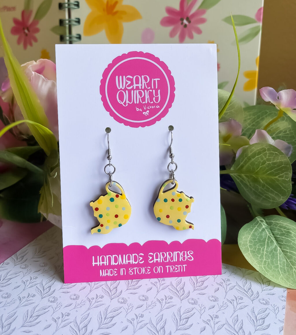 Spotty Teapot Dangle Earrings