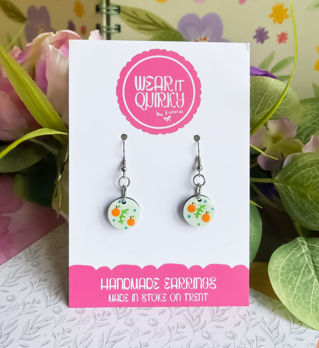 Orange Design on Circles Dangle Earrings