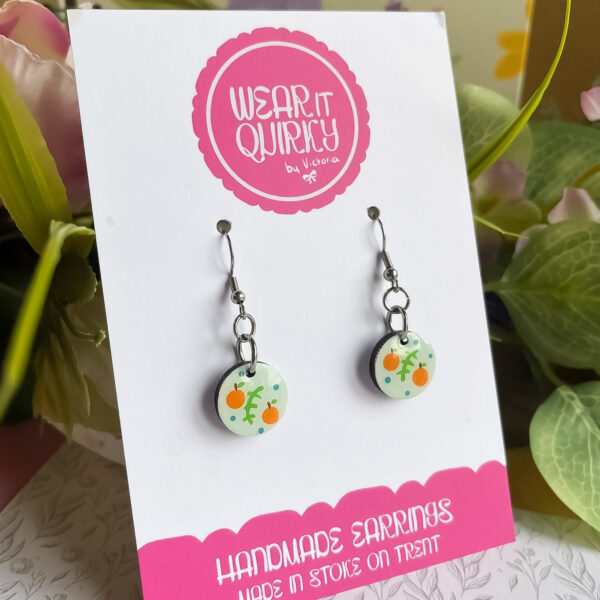 Orange Design on Circles Dangle Earrings