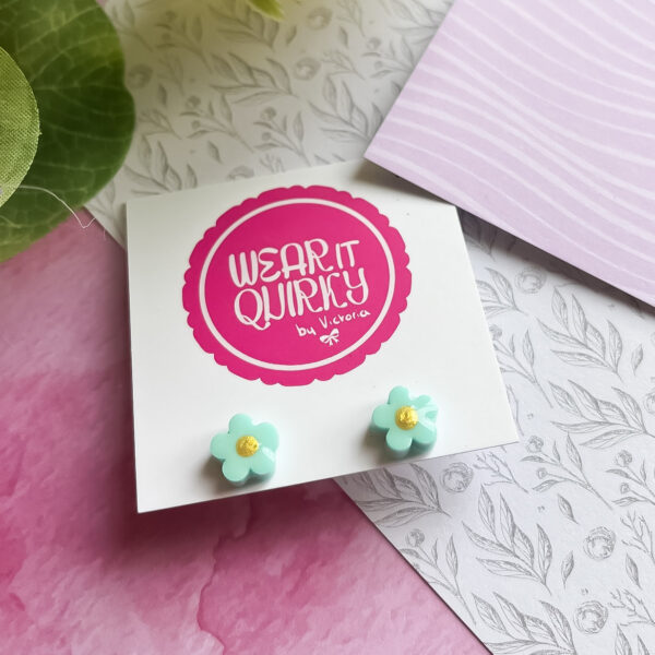 Pastel Blue Flower Stud Earrings