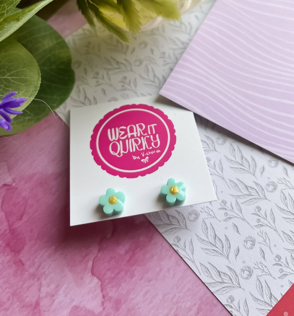 Pastel Blue Flower Stud Earrings