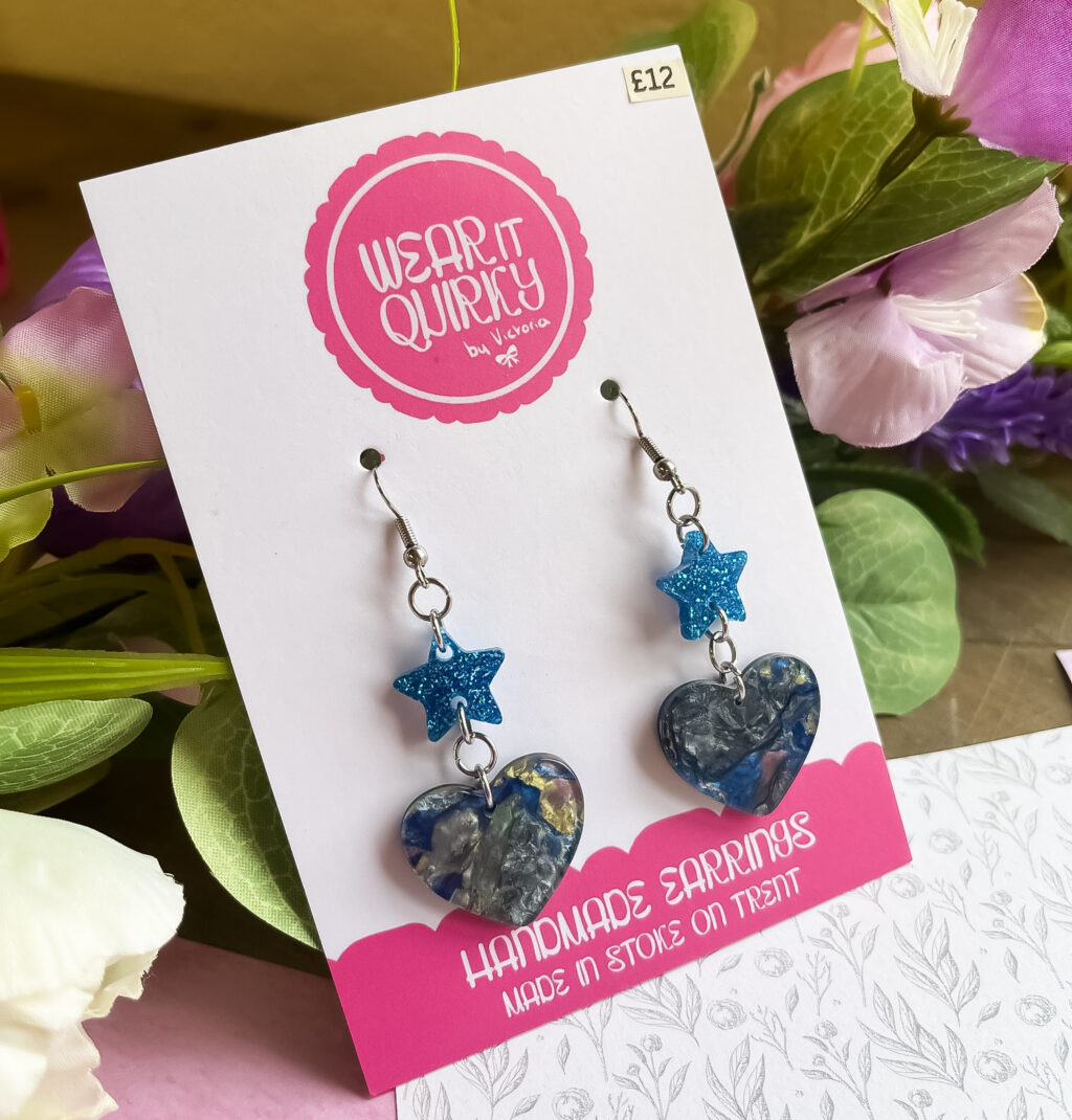 Blue Heart Dangle Earrings