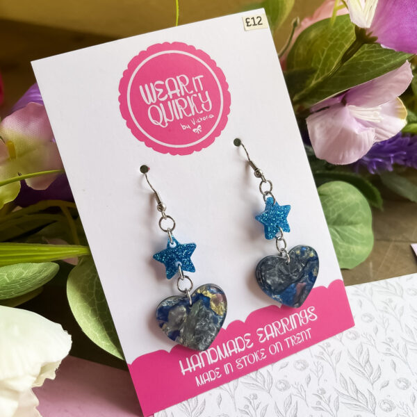 Blue Heart Dangle Earrings