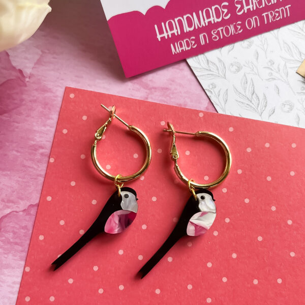 Long Tailed Tit Dangle Earrings