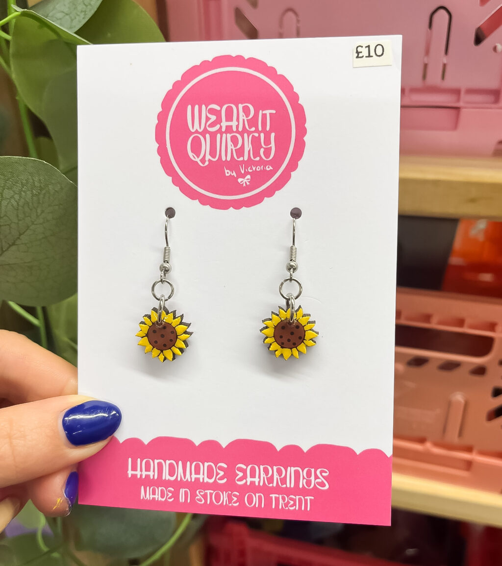 Wooden Sunflower Dangle Earrings