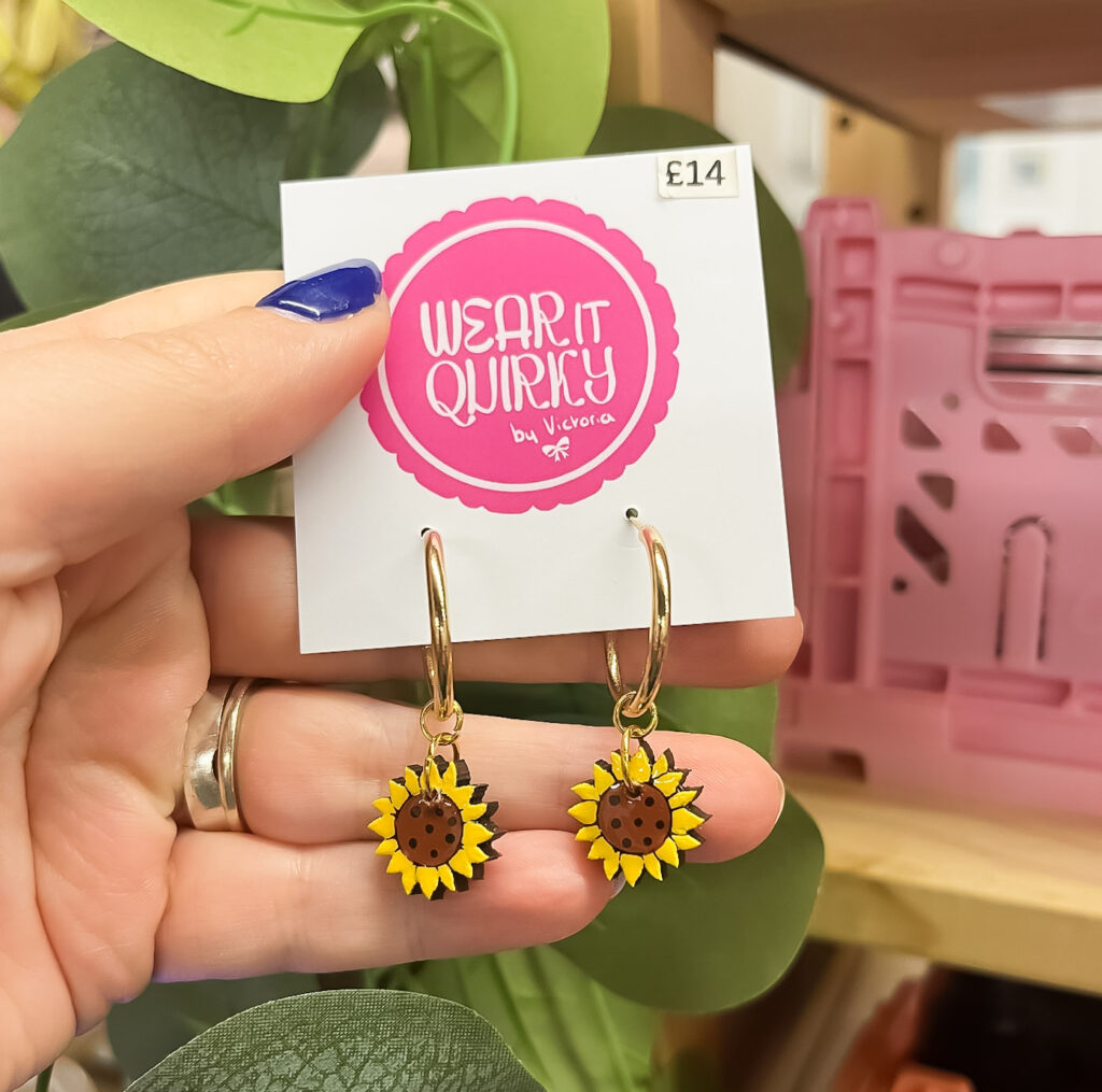 Wooden Sunflower Dangle Earrings