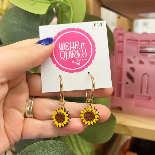 Wooden Sunflower Dangle Earrings